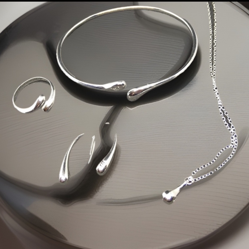 Solid S925 Sterling silver Jewelry 5Pc Set necklace, ring earrings bracelet